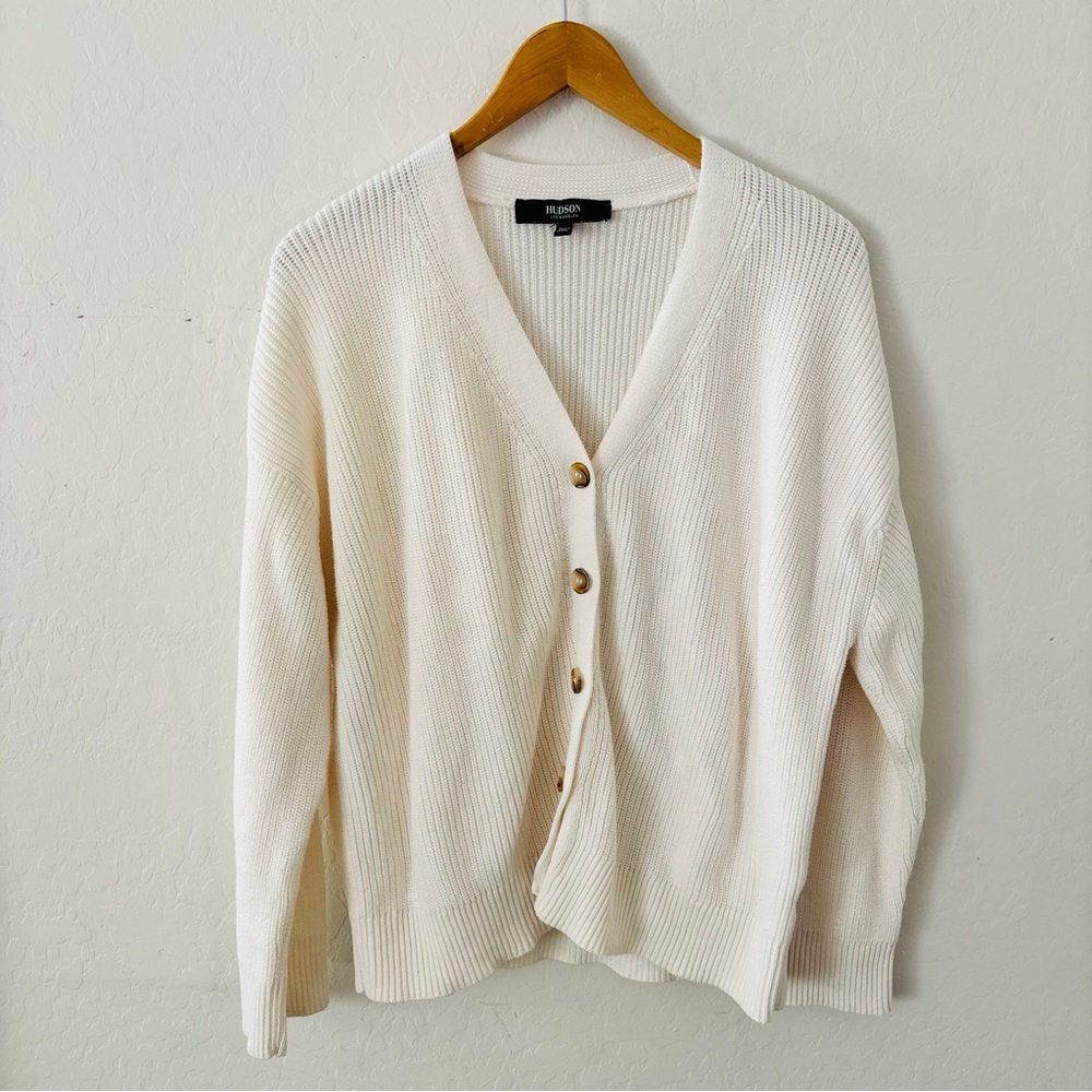 Hudson Los Angeles Ribbedβ Button-Front Cardigan Sweater Womenβs Cream Color XL